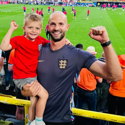 Daniel and Joshua celebrating in the stands at the Euros